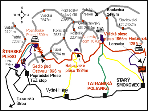 Mapa trasy Tatranská magistrála: Štrbské pleso – Tatranská Polianka